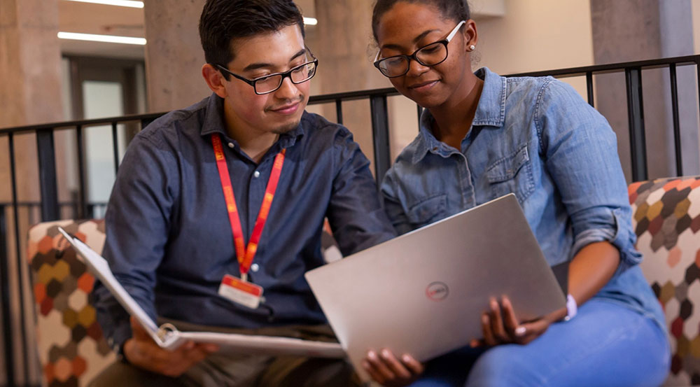 Students collaborating in a lounge area