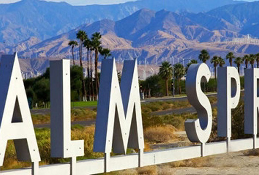 Palm Springs campus lawn with signage